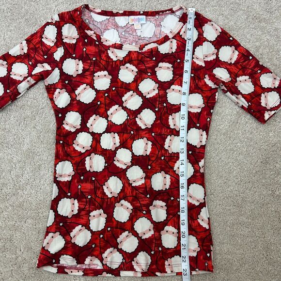 LuLaRoe Gigi Shirt Womens XXS Red Santas Christmas Santa Hats Holiday Ladies - Picture 7 of 9
